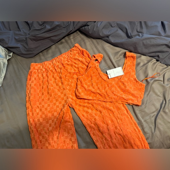 NWT Salty Babe orange checkered terry cloth two piece set - Picture 2 of 8